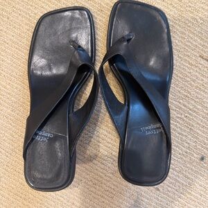 Jeffrey Campbell Black Square-Toe Leather Thong Sandals